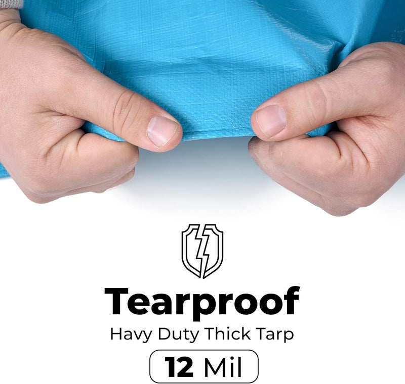 Teal Elite Tarps Heavy Duty Waterproof 16x20-12 mil Thick Camping Tent - Blue Tarp 16x20 UV Resistant, Rip & Tear Proof with Metal Grommets – Multipurpose Use for Camping, Tent, Boat, RV, Car, & Pool Cover - Image 4